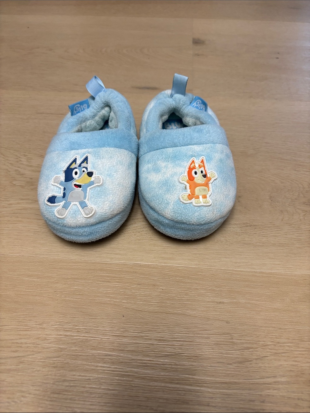 Blue Plush Kids Slip-On Slippers with Cartoon Character